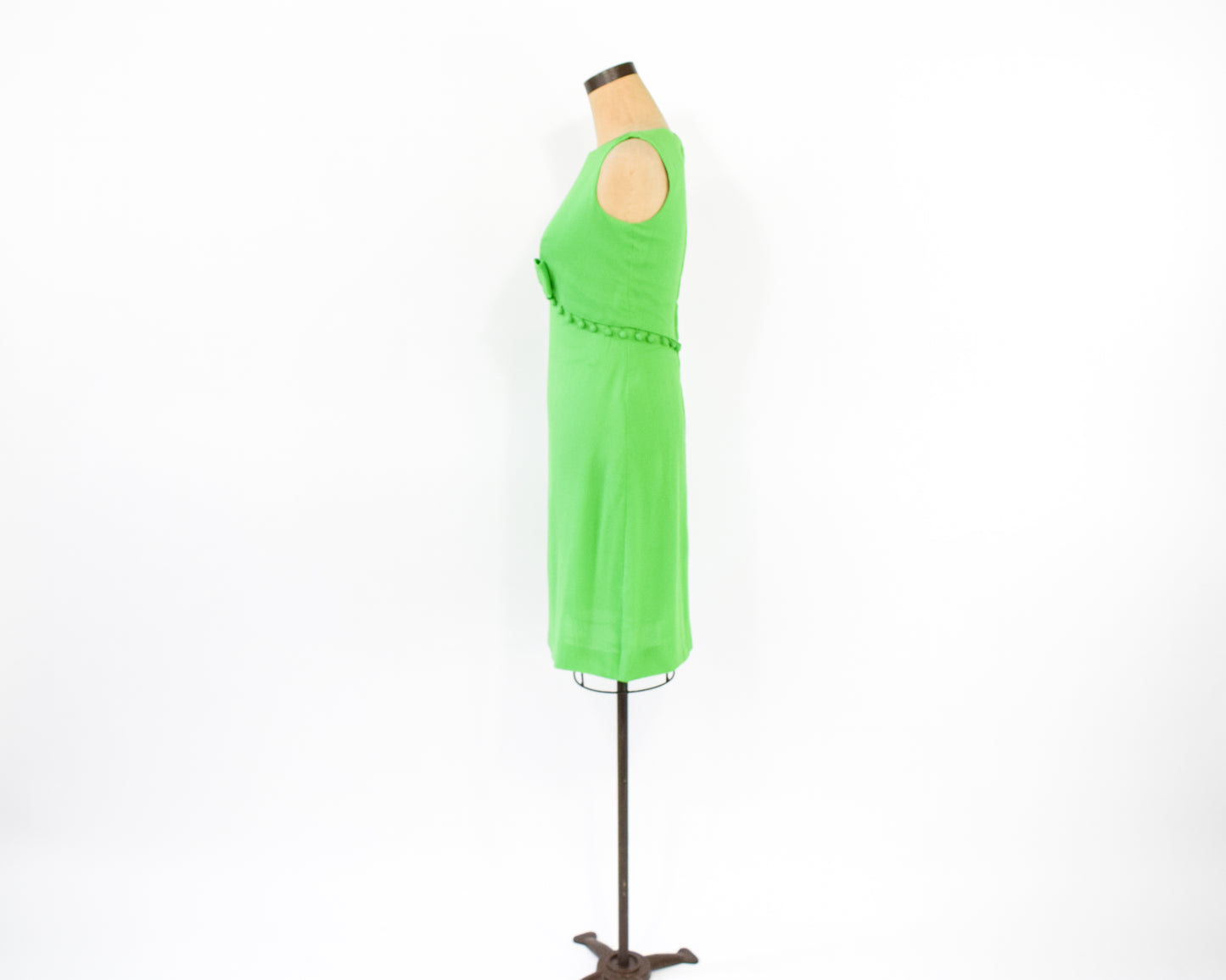 1960s Lime Green Mini Dress | Pom Pom Detail Sleeveless Sumer Dress Size Smallc