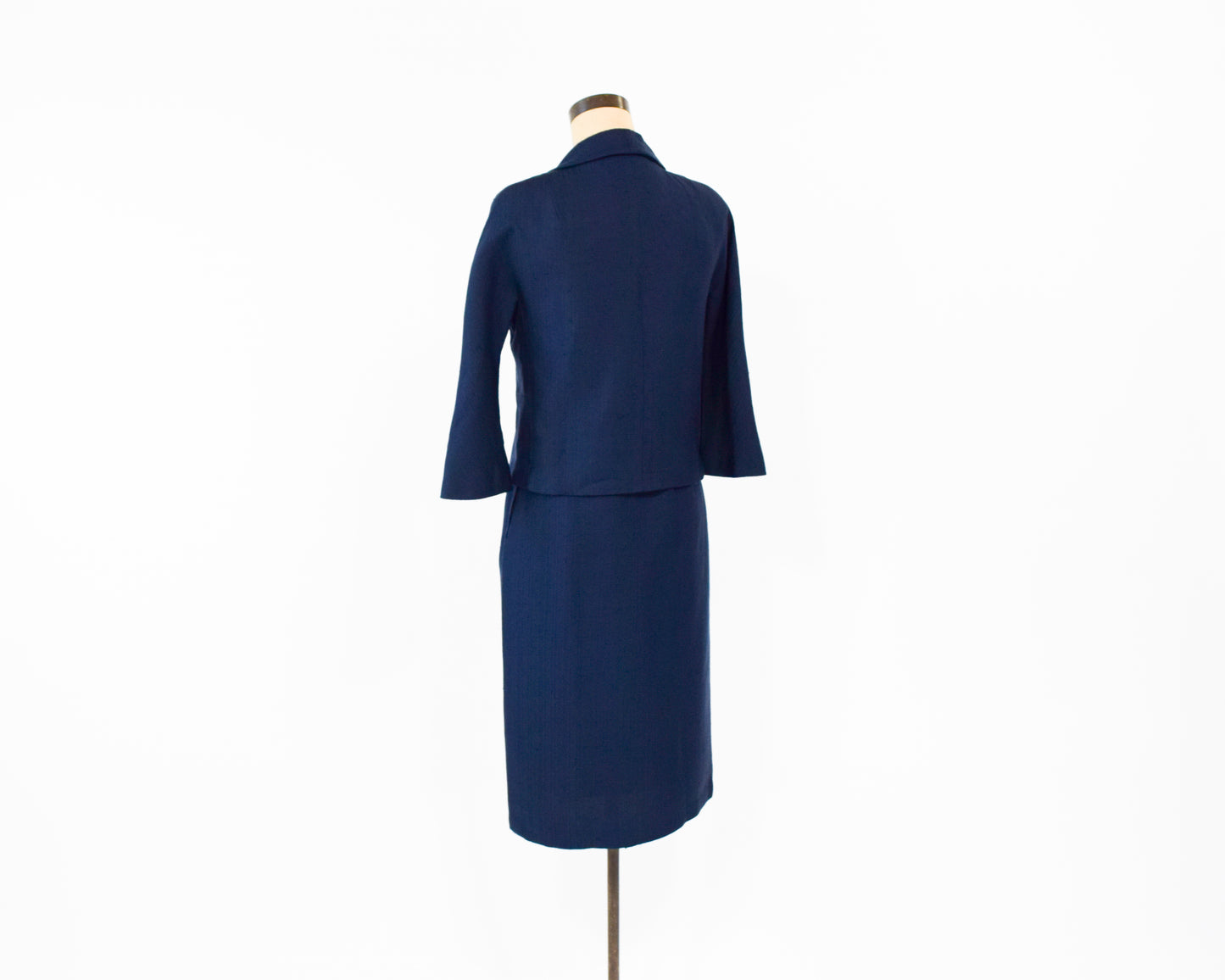 1960s Navy Silk Suit | Navy Blue Mod Jacket & Skirt Suit Set Small