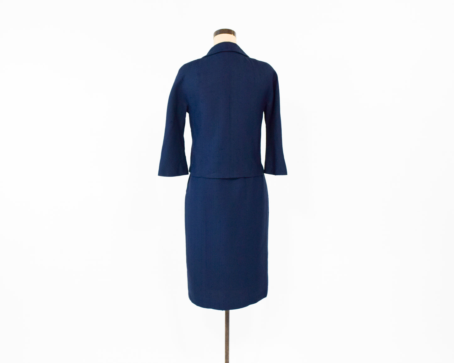 1960s Navy Silk Suit | Navy Blue Mod Jacket & Skirt Suit Set Small