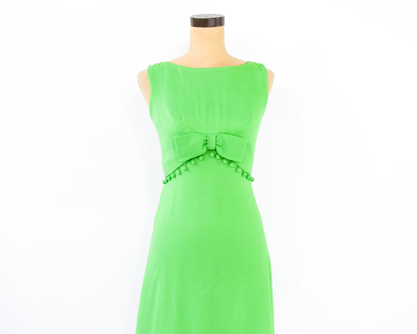 1960s Lime Green Mini Dress | Pom Pom Detail Sleeveless Sumer Dress Size Smallc