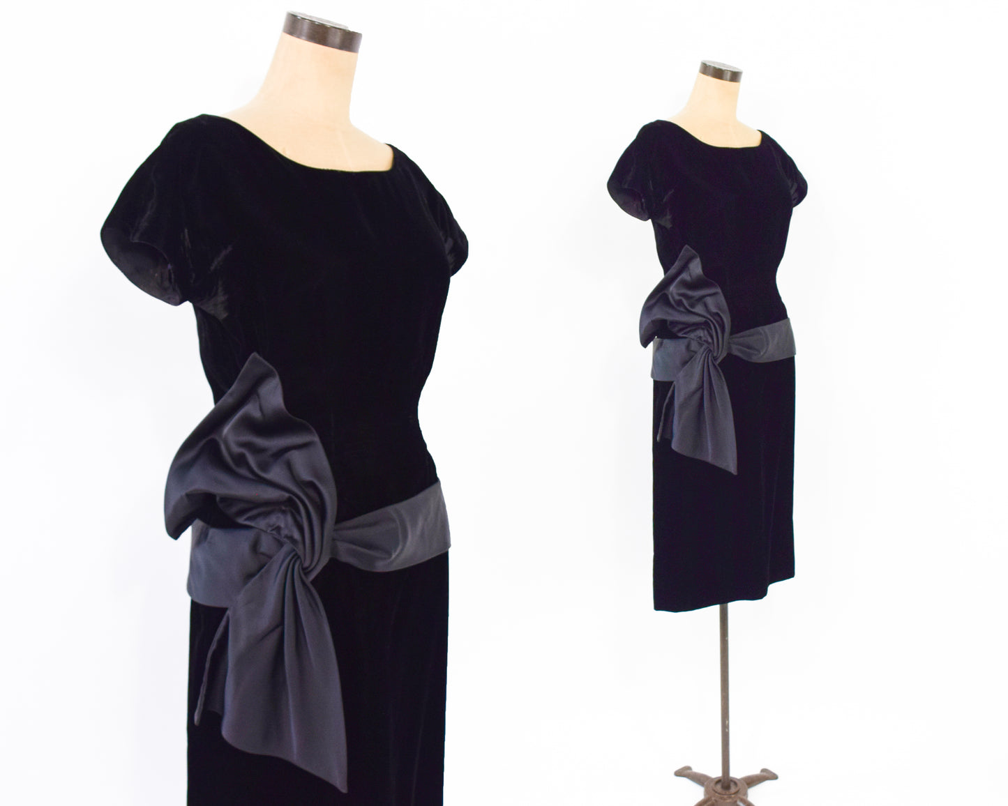 1950s Black Velvet Party Dress | Medium Cocktail Party Dress