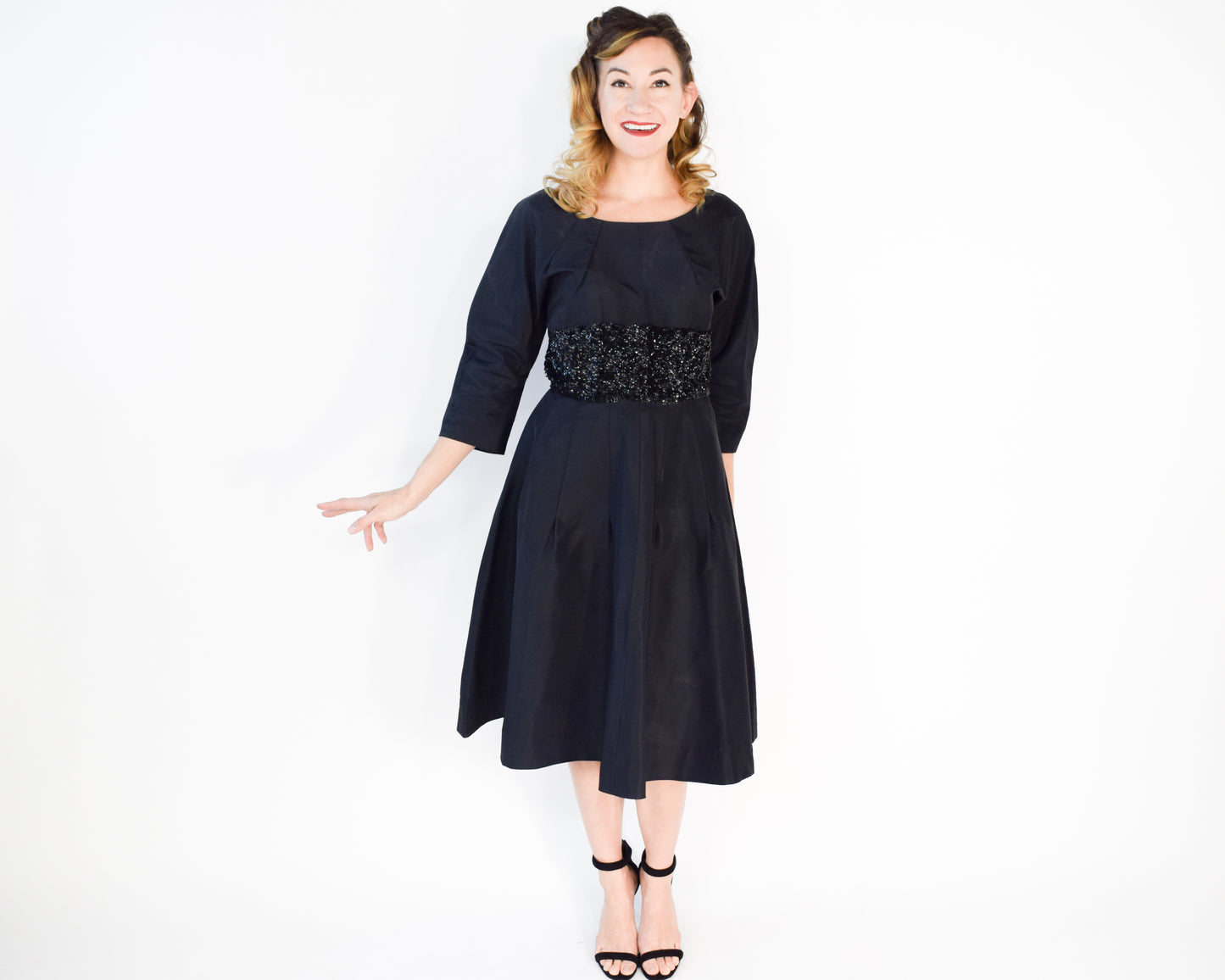 1940s Black Sequin Party Dress, Large