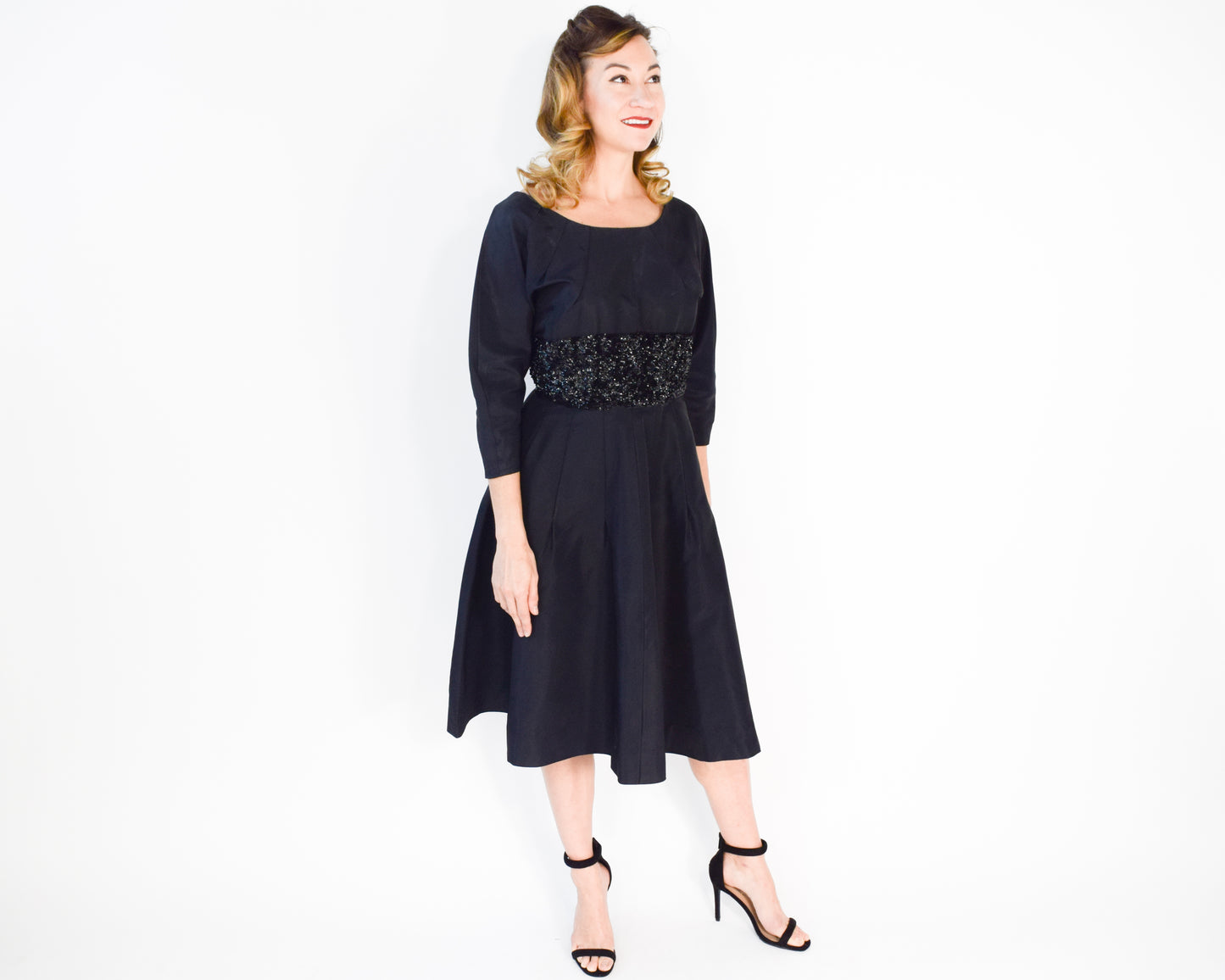 1940s Black Sequin Party Dress, Large