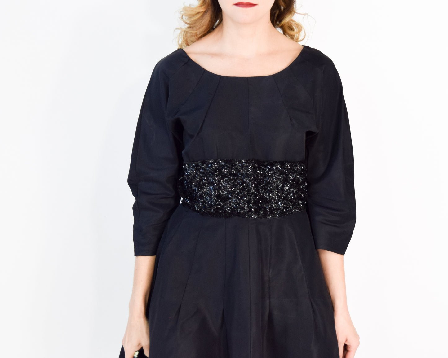1940s Black Sequin Party Dress, Large