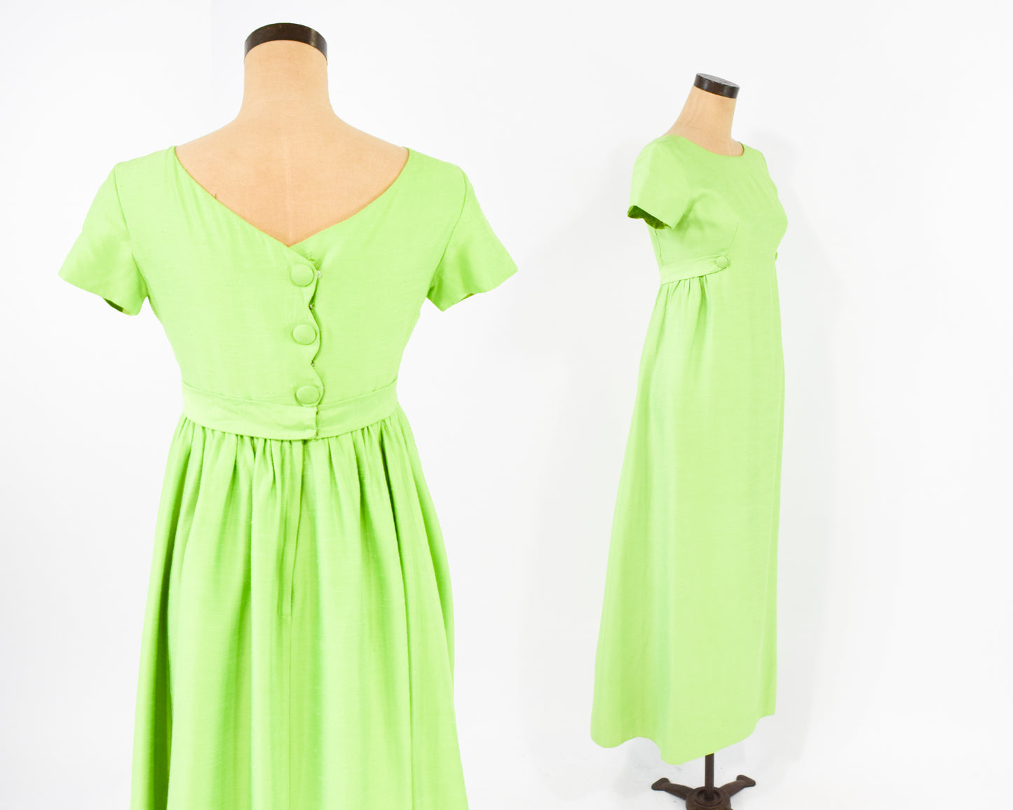 1960s Lime Green Silk Dress Small