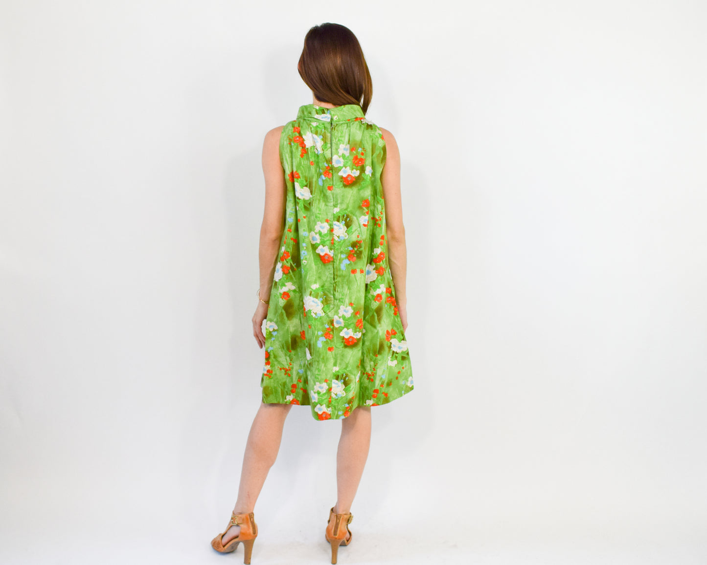 1960s Green Print Tent Dress, Large
