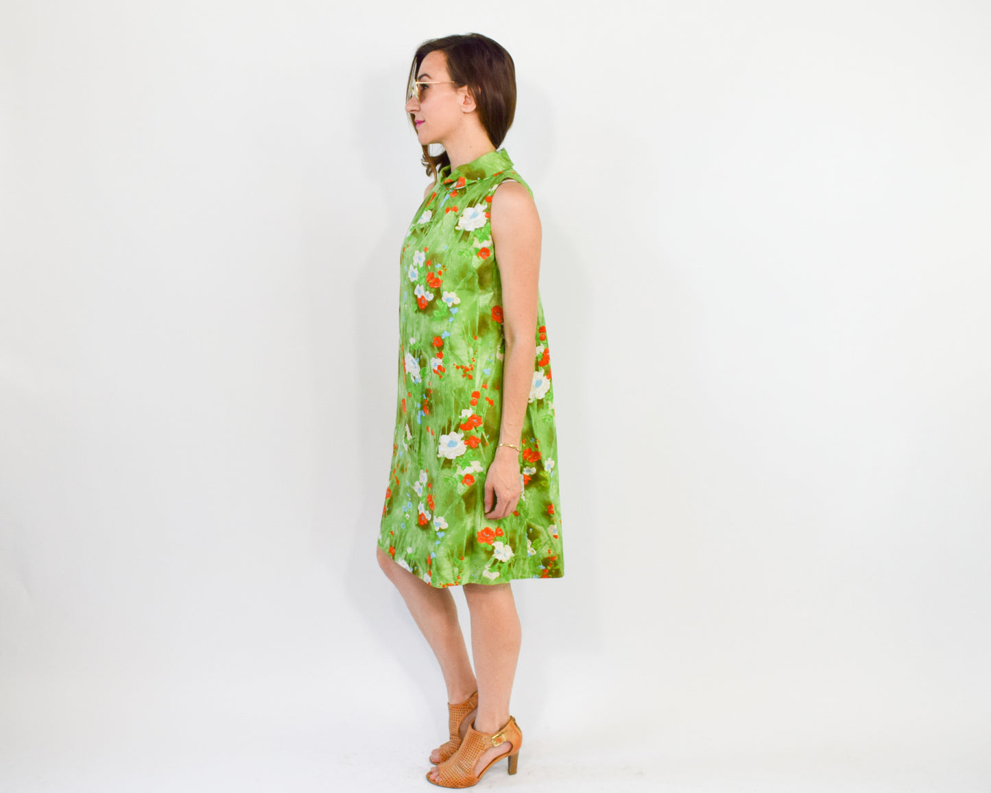 1960s Green Print Tent Dress, Large