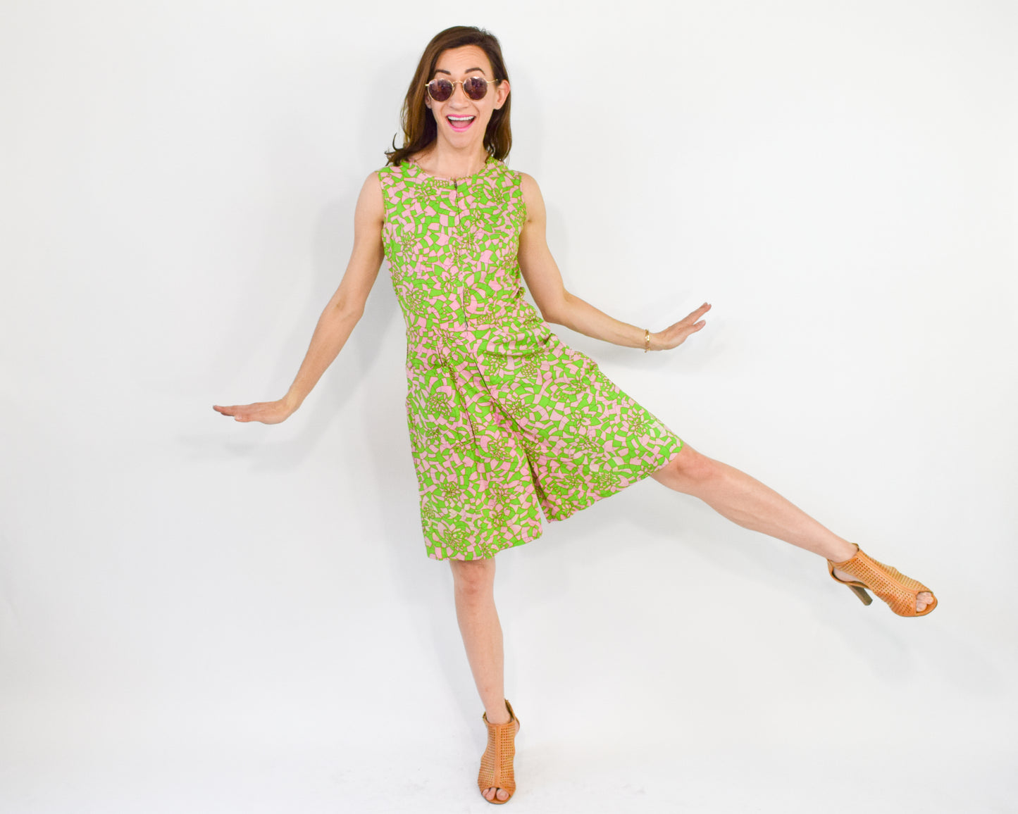 1960s Green Print Zipper Front Jumpsuit Medium