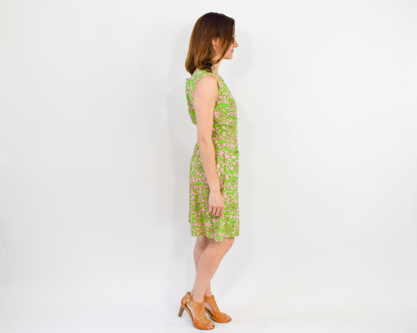 1960s Green Print Zipper Front Jumpsuit Medium