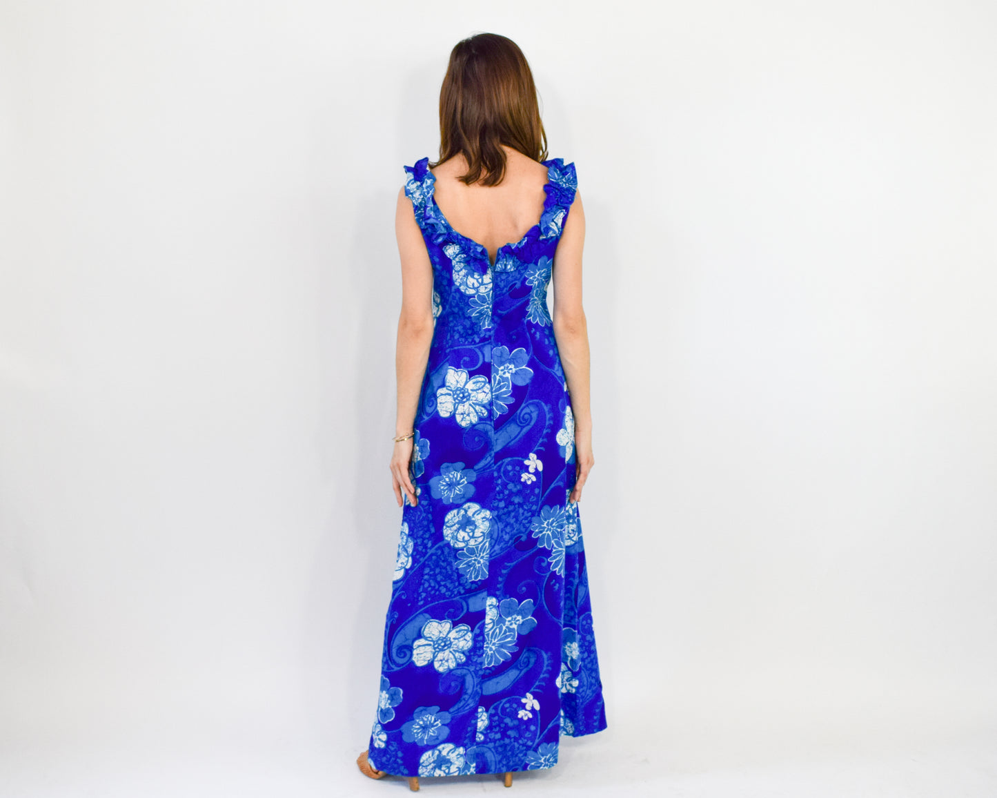 1960s Blue Hawaiian Dress, Small
