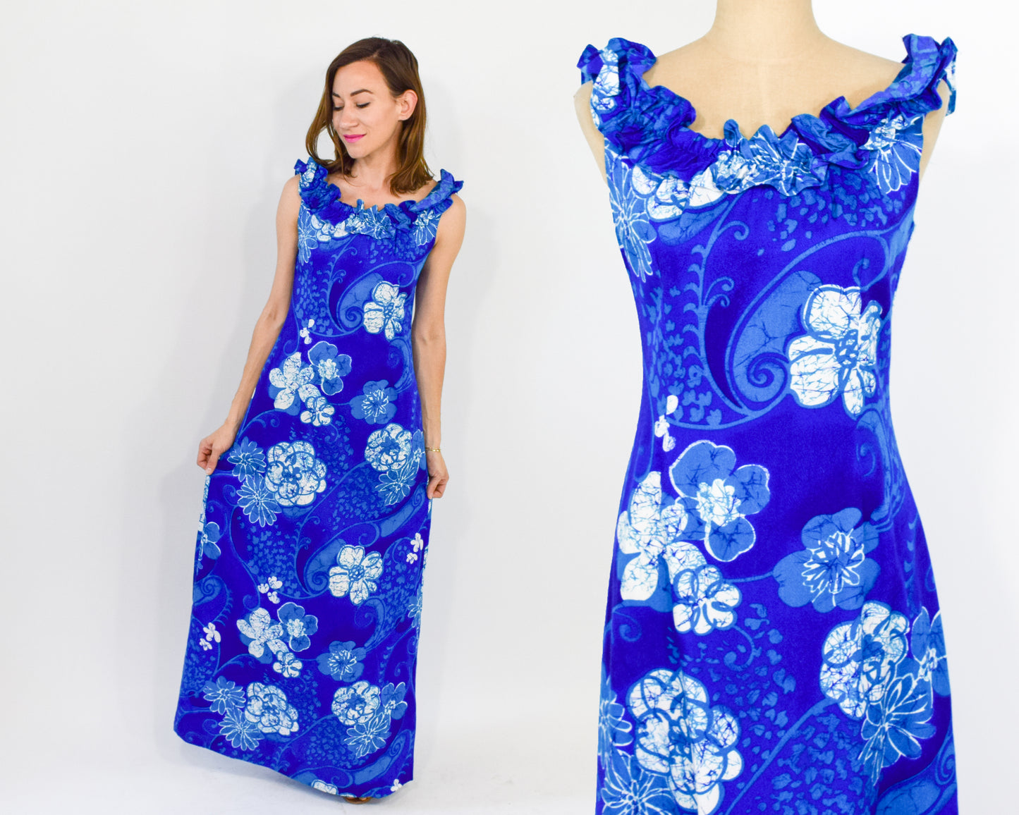 1960s Blue Hawaiian Dress, Small