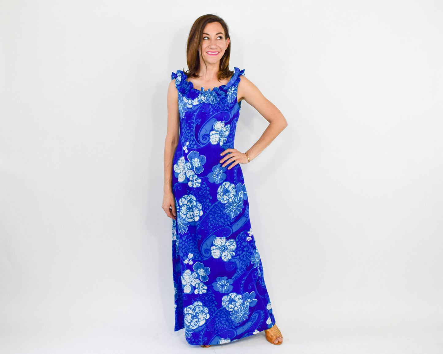 1960s Blue Hawaiian Dress, Small