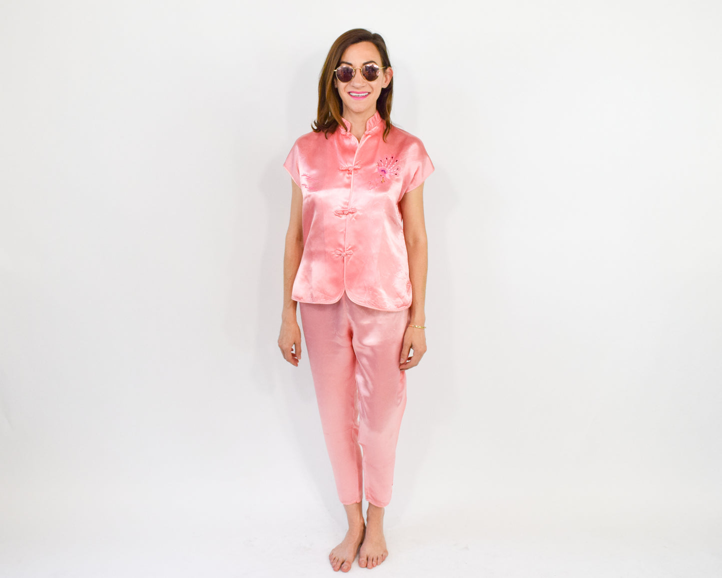 1960s Pink Pajama Pants Set Small