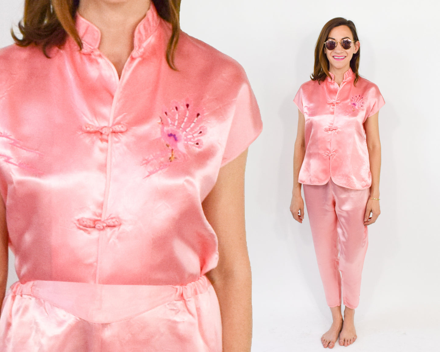 1960s Pink Pajama Pants Set Small