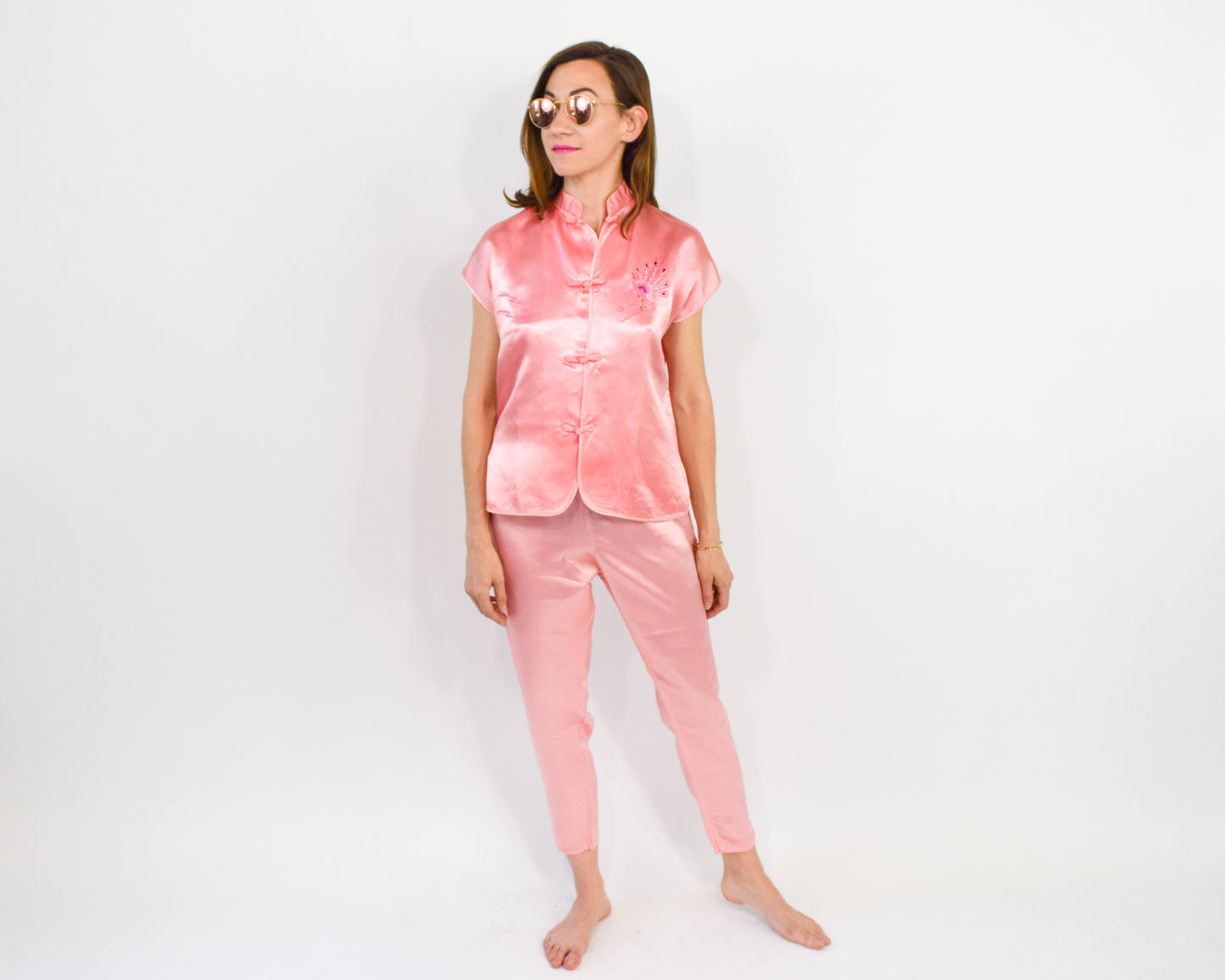 1960s Pink Pajama Pants Set Small