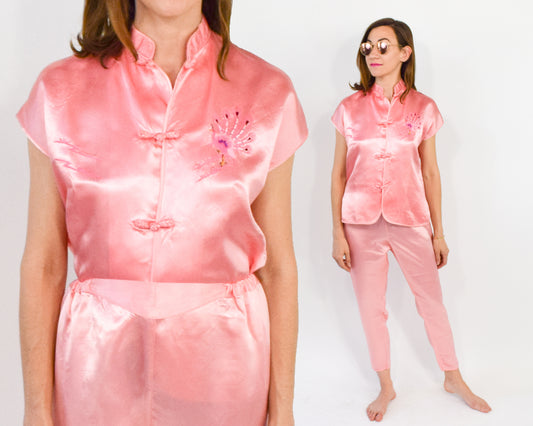 1960s Pink Pajama Pants Set Small