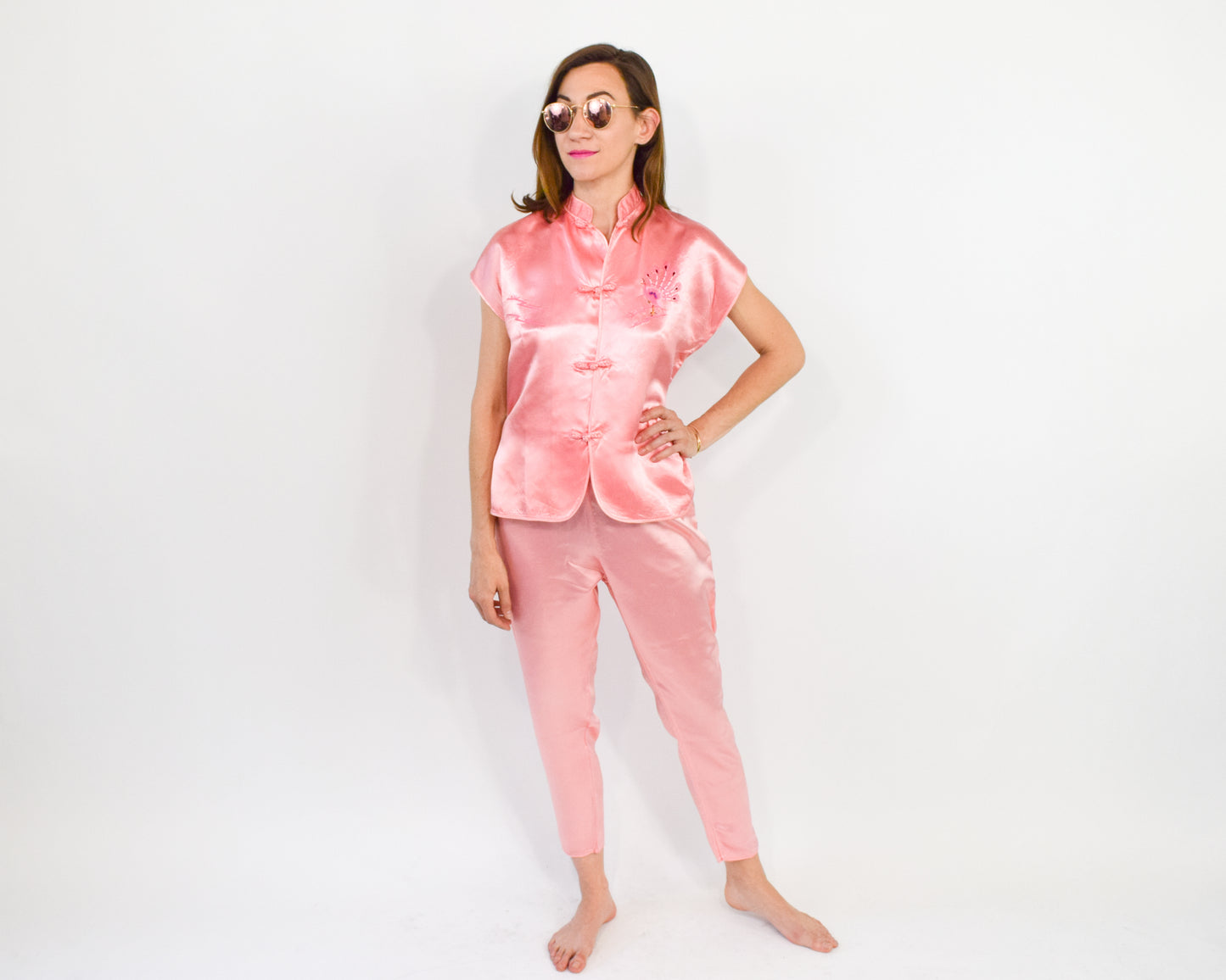 1960s Pink Pajama Pants Set Small