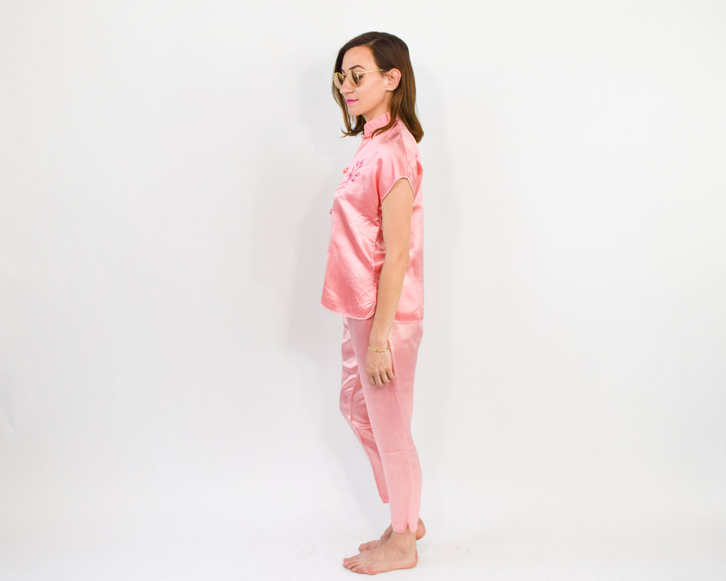 1960s Pink Pajama Pants Set Small