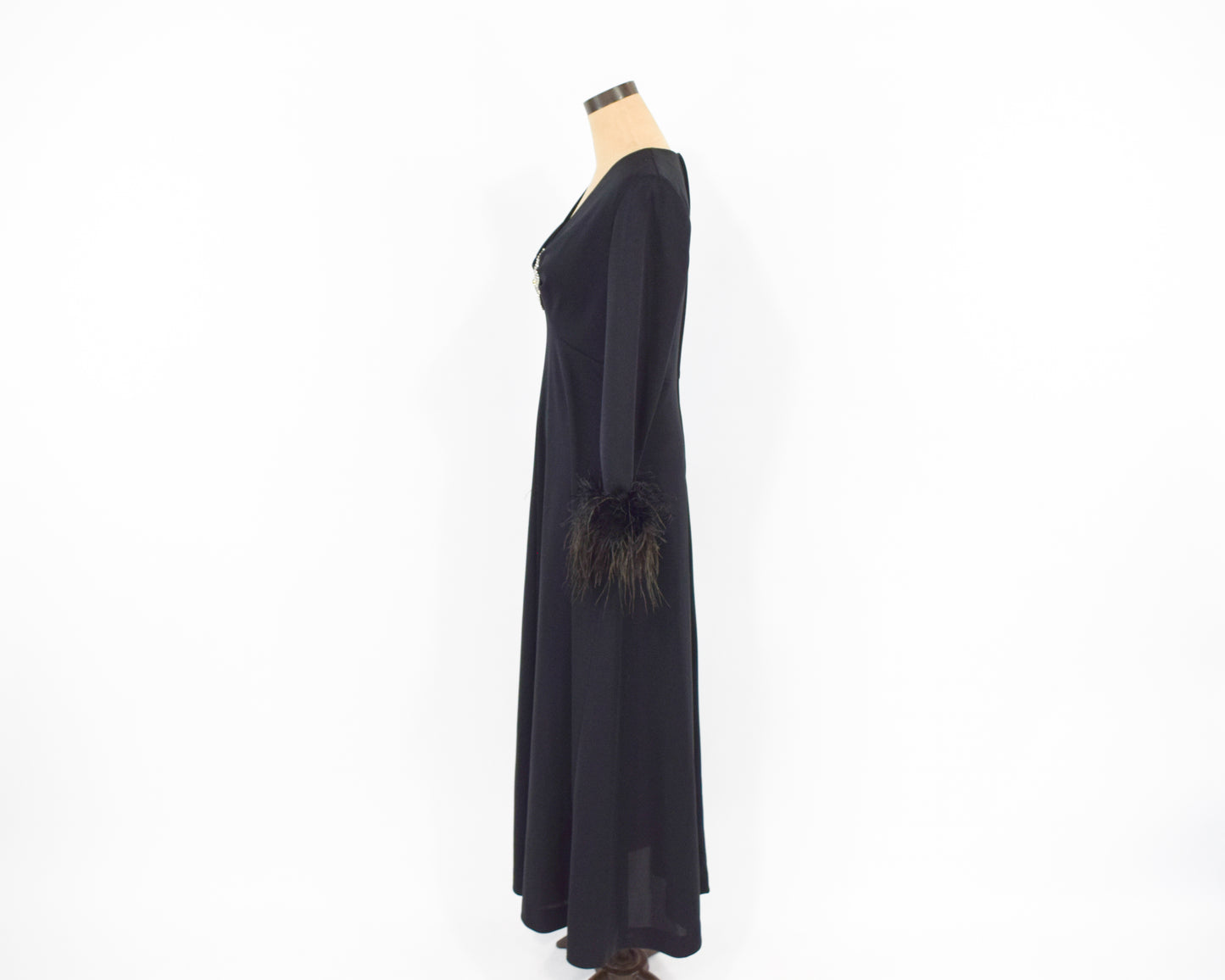 1970s Black Rhinestone Party Dress Medium