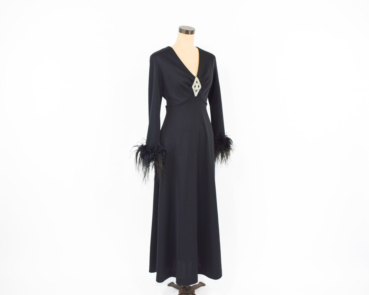 1970s Black Rhinestone Party Dress Medium