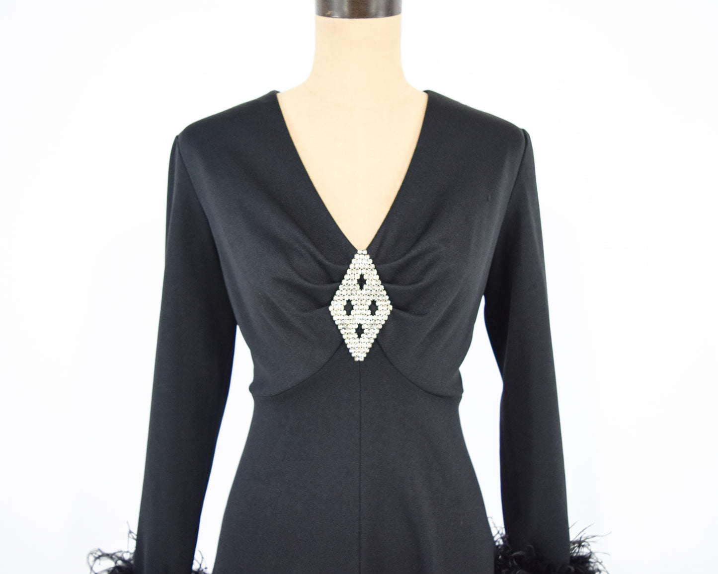 1970s Black Rhinestone Party Dress Medium