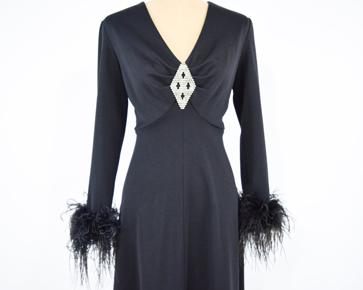 1970s Black Rhinestone Party Dress Medium