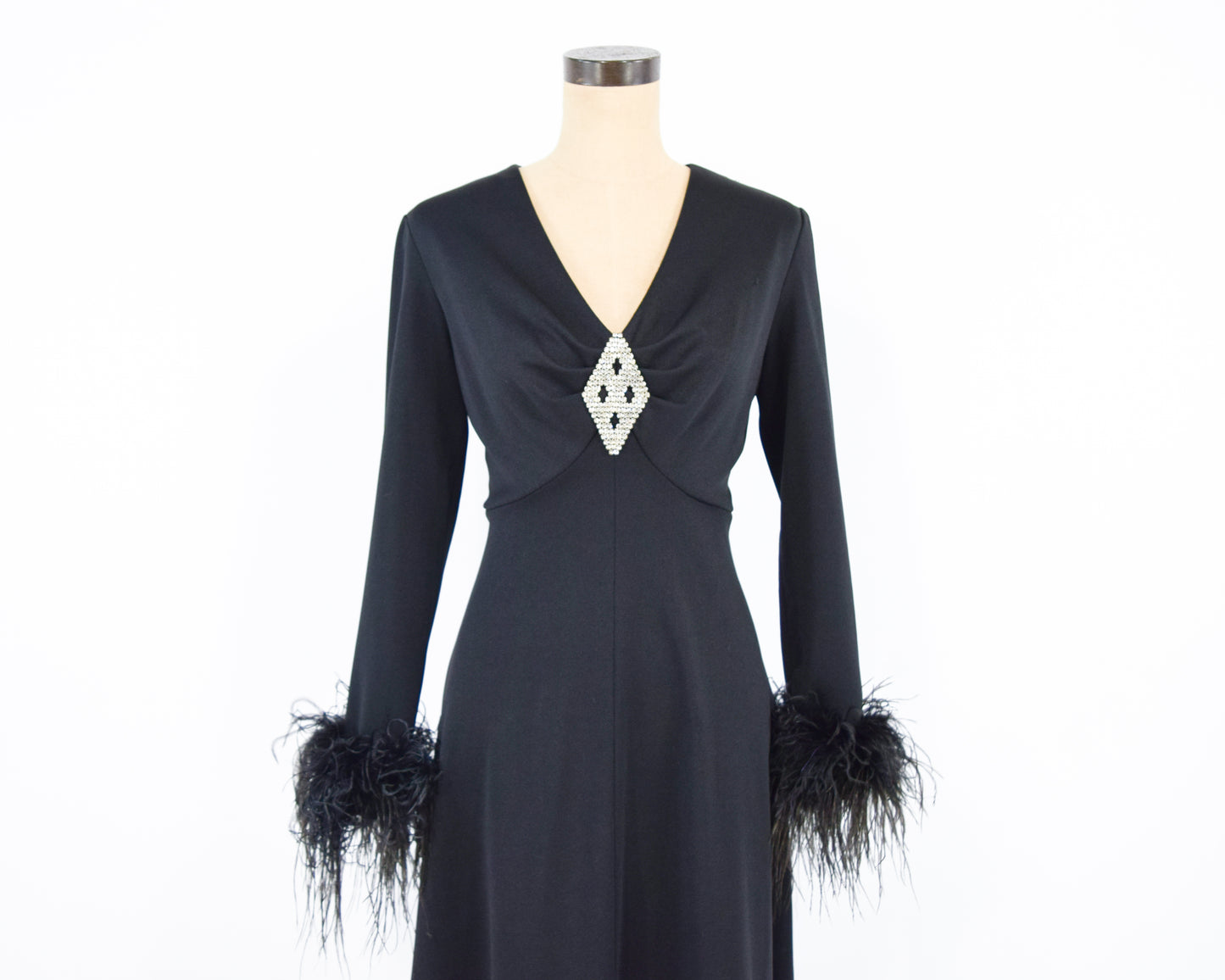 1970s Black Rhinestone Party Dress Medium