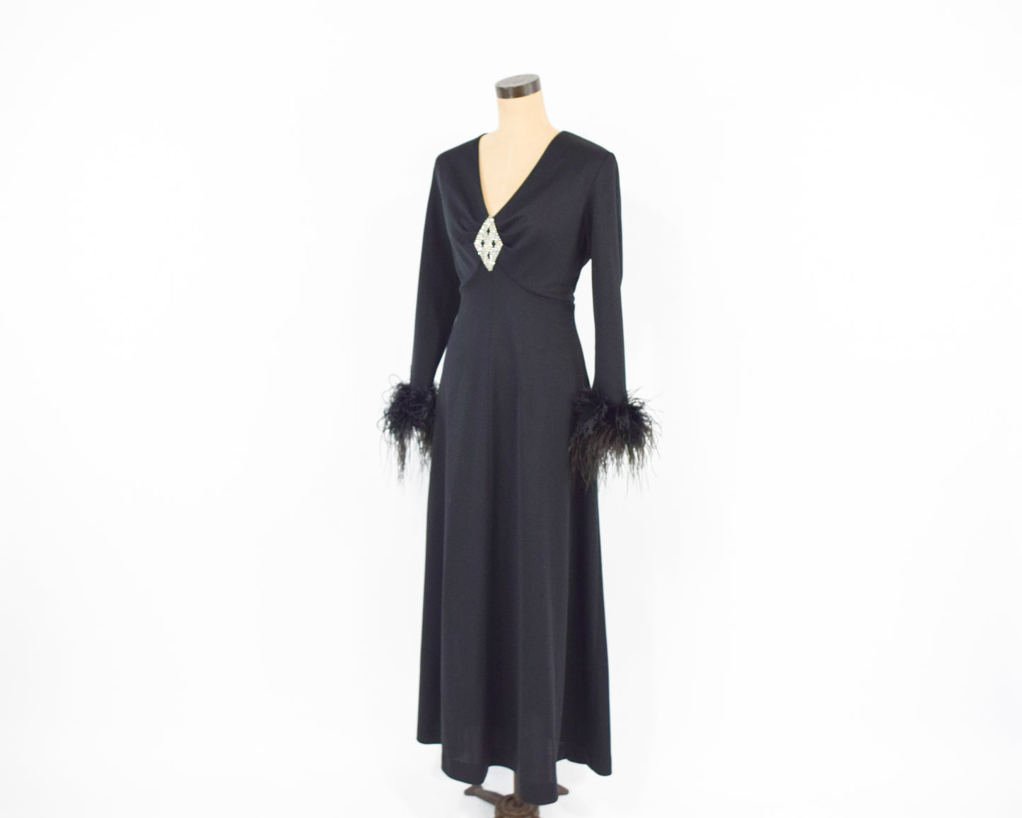 1970s Black Rhinestone Party Dress Medium