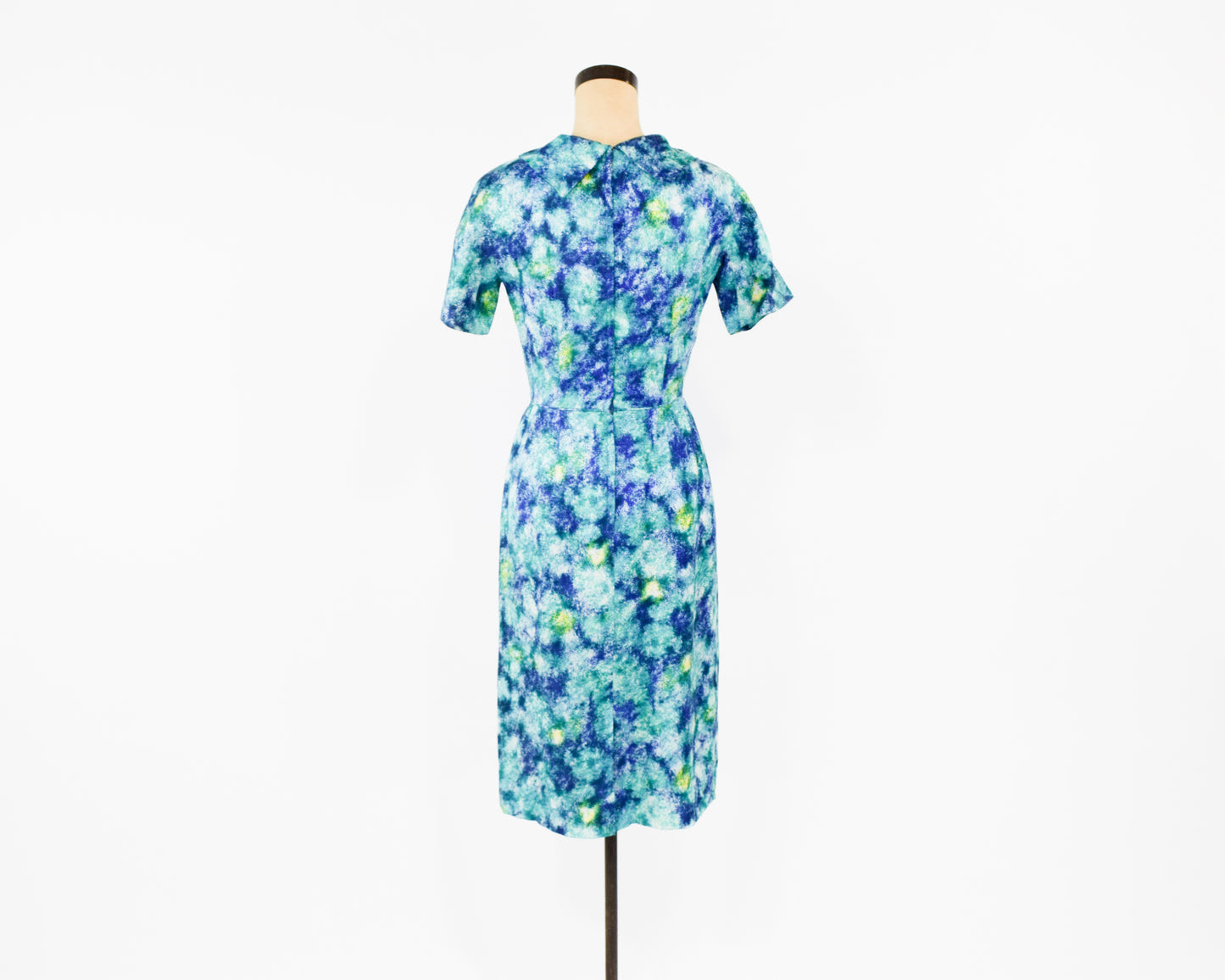 1950s Blue watercolor Print Dress XS