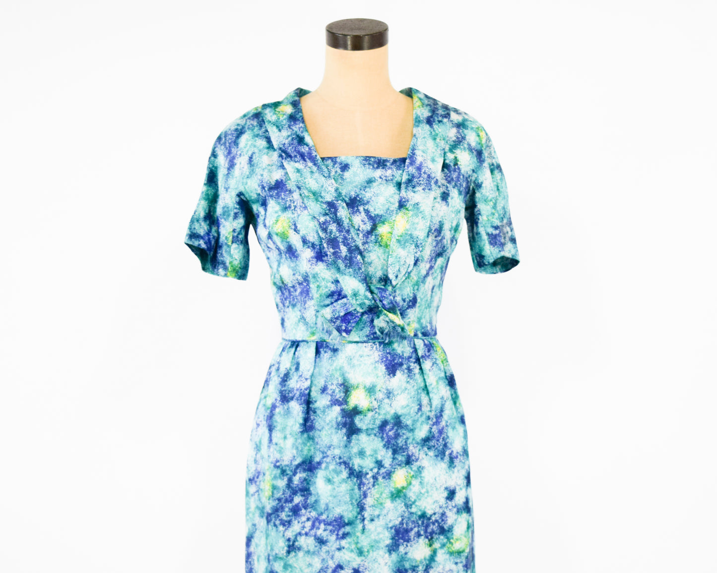 1950s Blue watercolor Print Dress XS