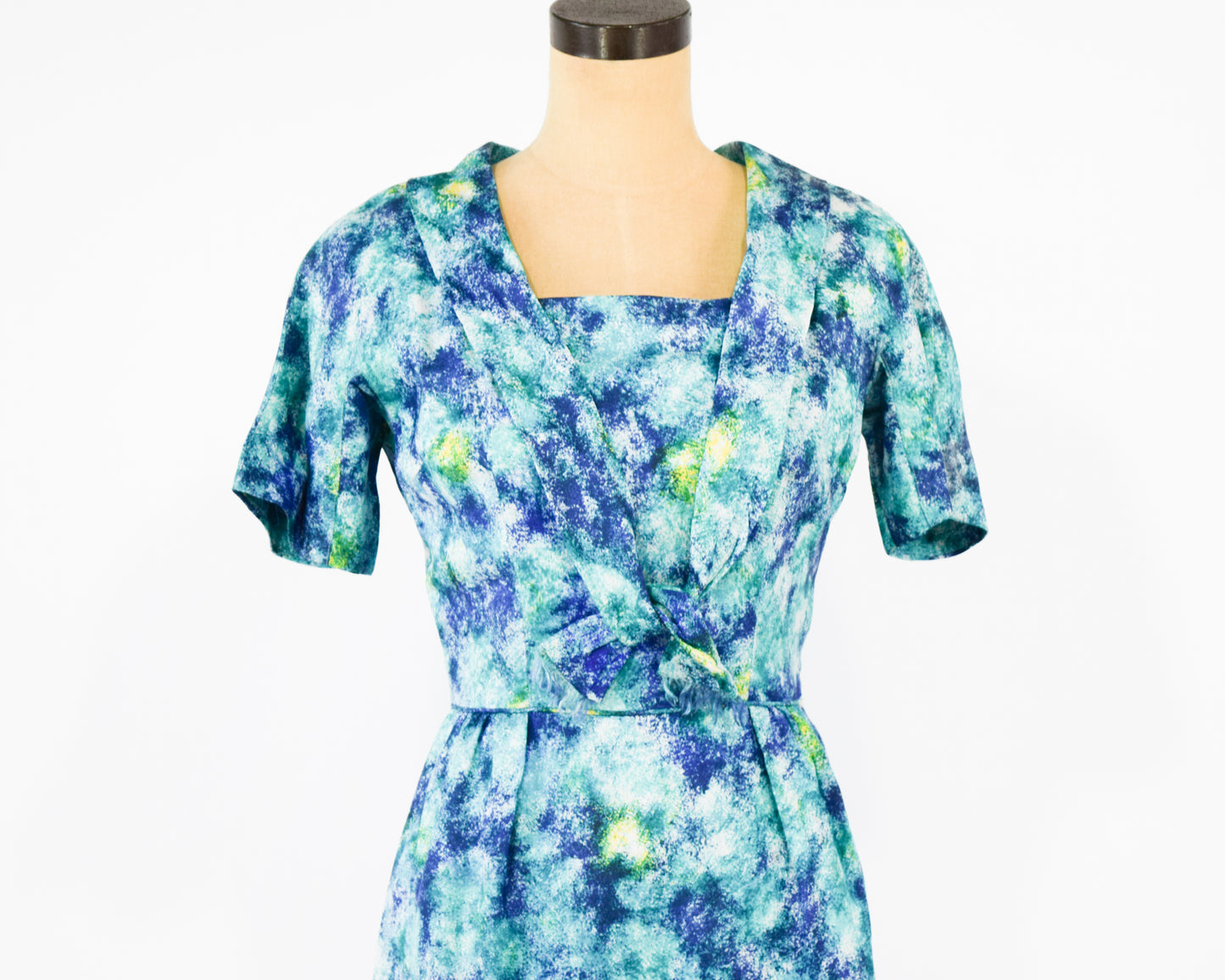 1950s Blue watercolor Print Dress XS