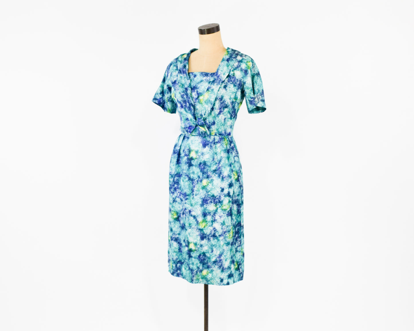 1950s Blue watercolor Print Dress XS