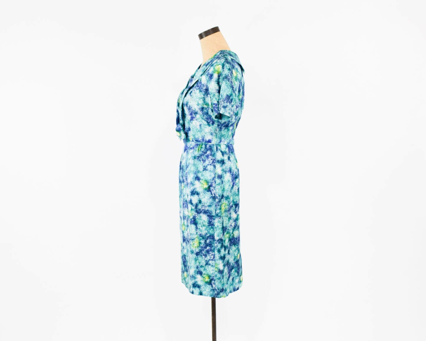 1950s Blue watercolor Print Dress XS
