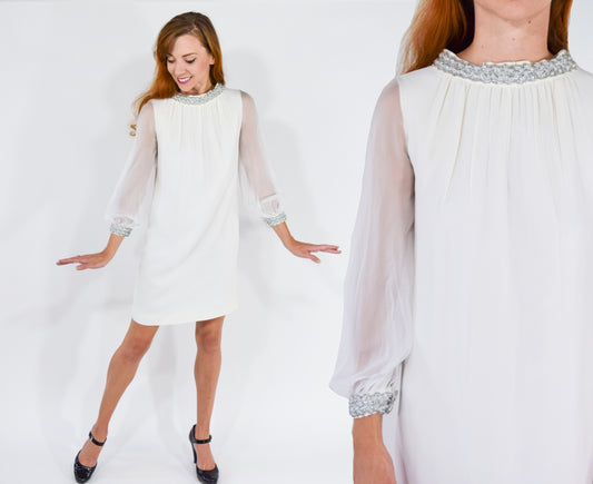 1960s Short White Wedding Dress, Medium