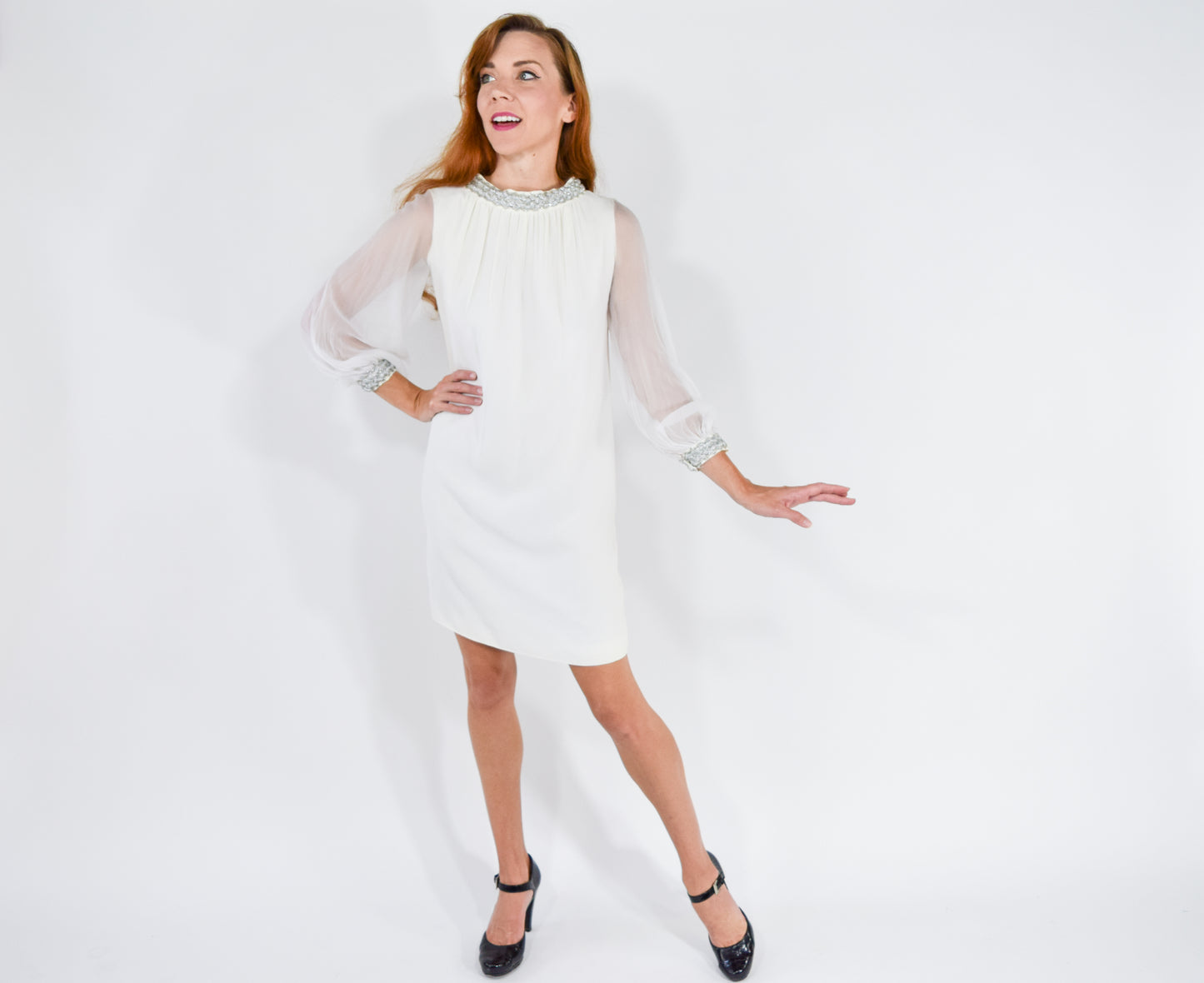 1960s Short White Wedding Dress, Medium