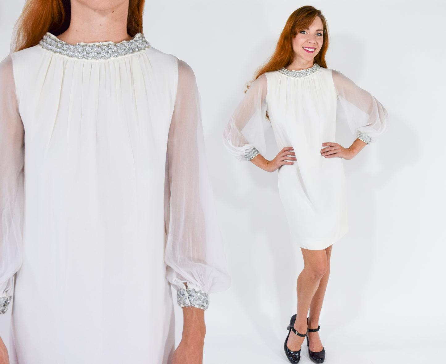 1960s Short White Wedding Dress, Medium