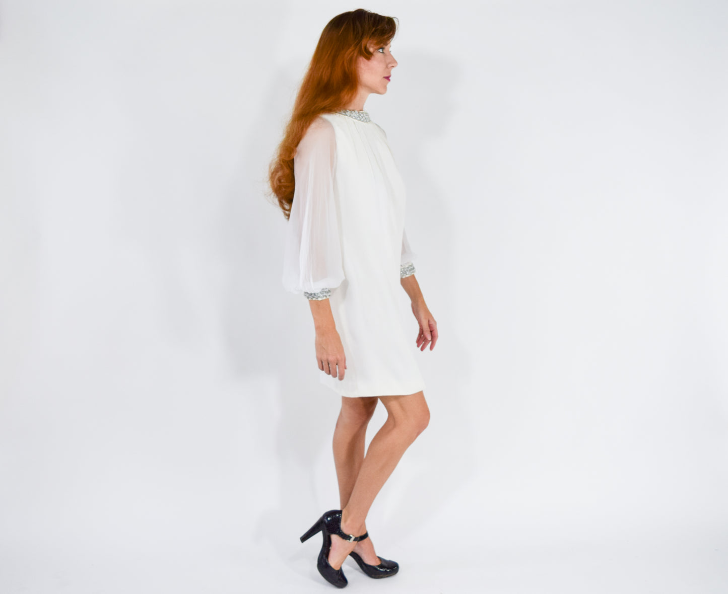 1960s Short White Wedding Dress, Medium