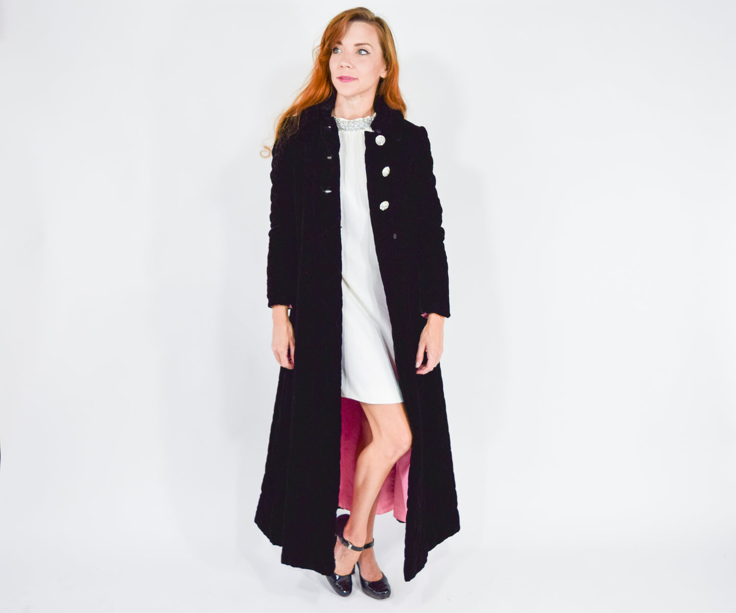 1960s Quilted Black Velvet Evening Coat