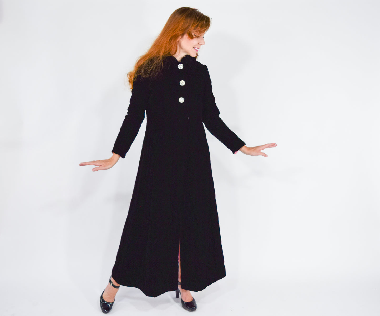 1960s Quilted Black Velvet Evening Coat