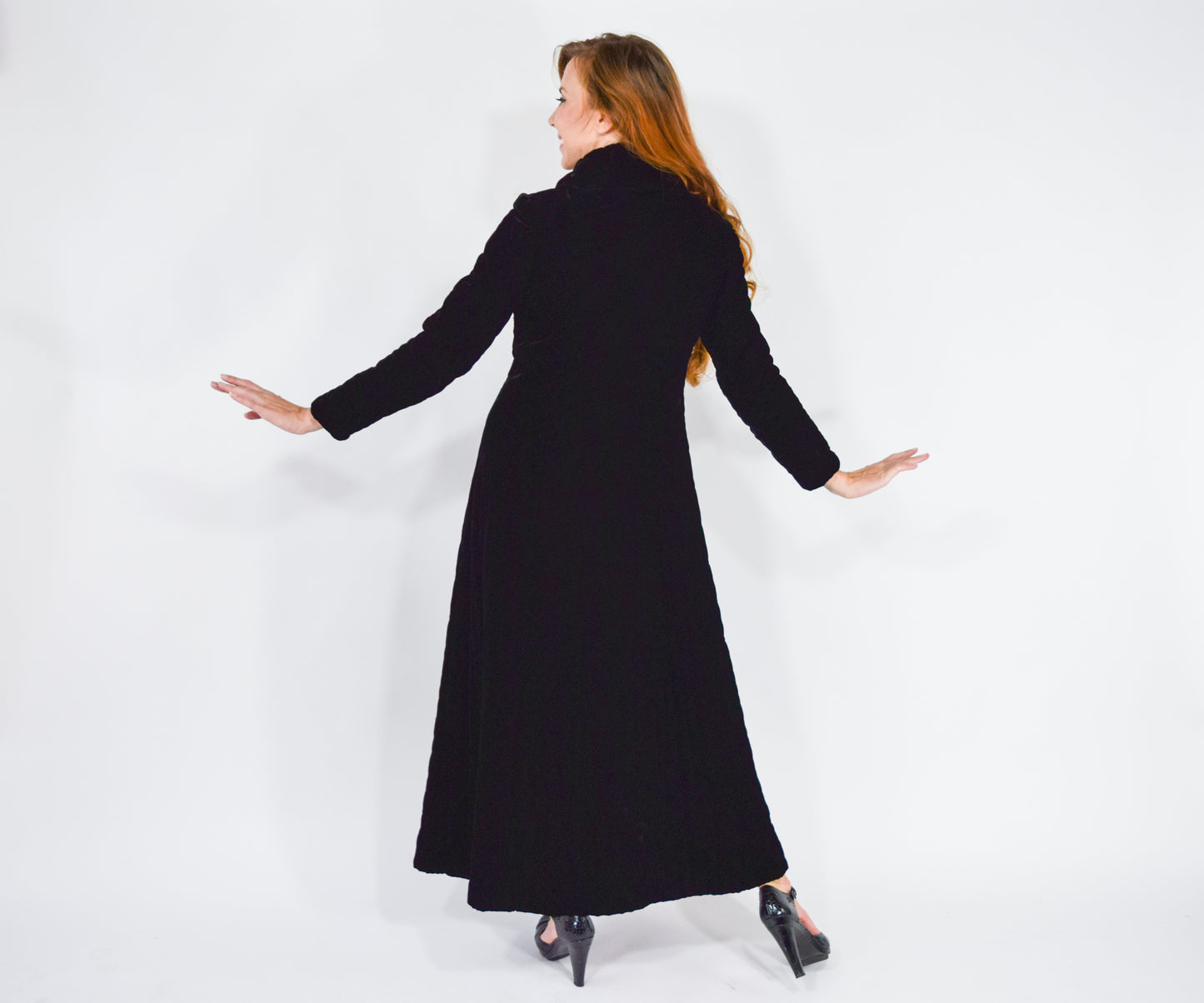 1960s Quilted Black Velvet Evening Coat