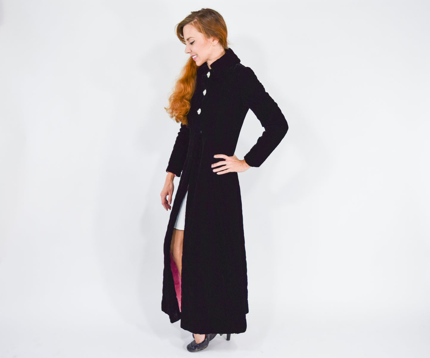 1960s Quilted Black Velvet Evening Coat