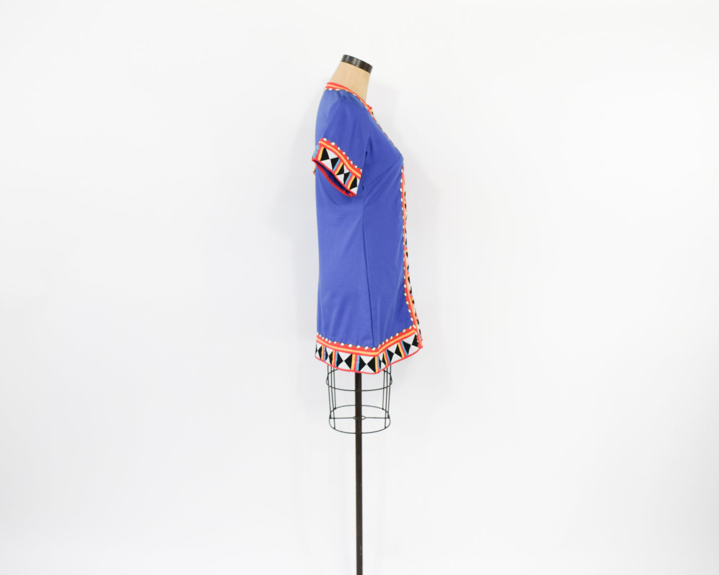 1960s Embroidered Blue Cotton Dress, Small