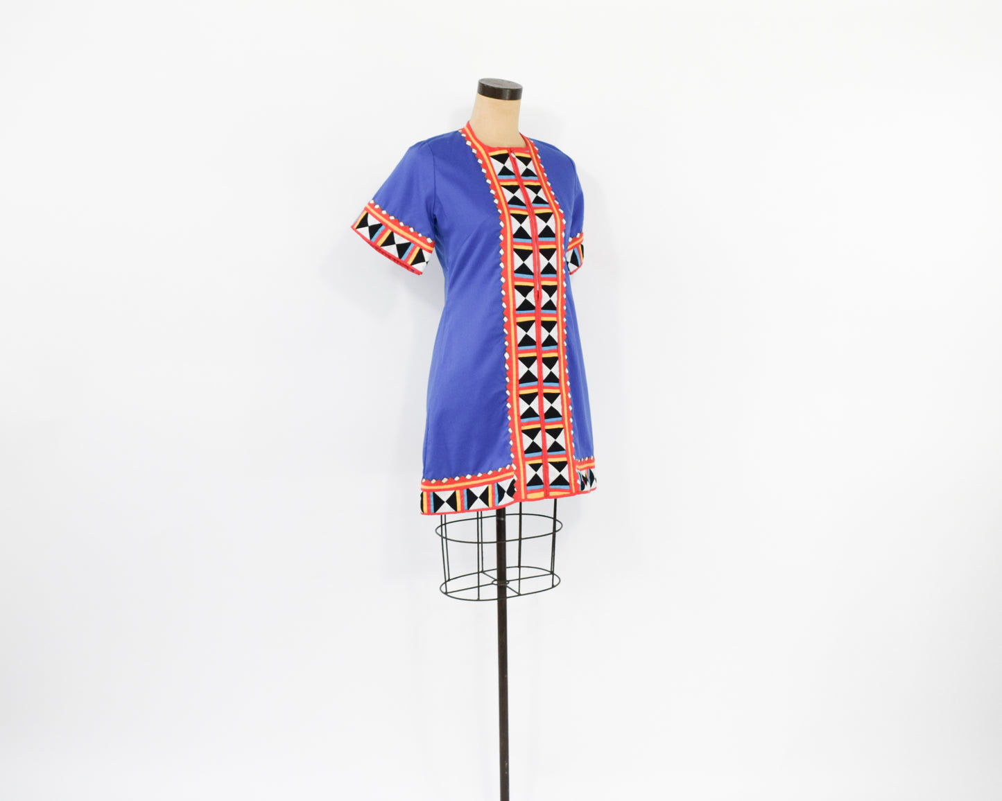 1960s Embroidered Blue Cotton Dress, Small