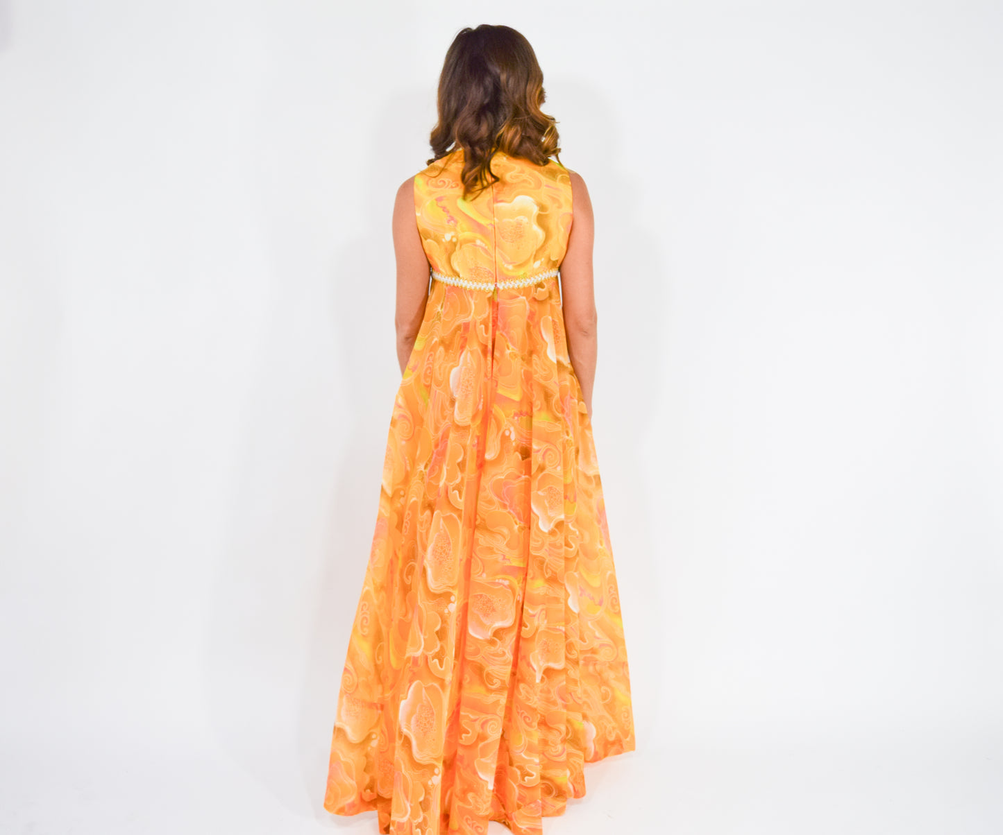 1960s Orange Print Palazzo Jumpsuit Medium