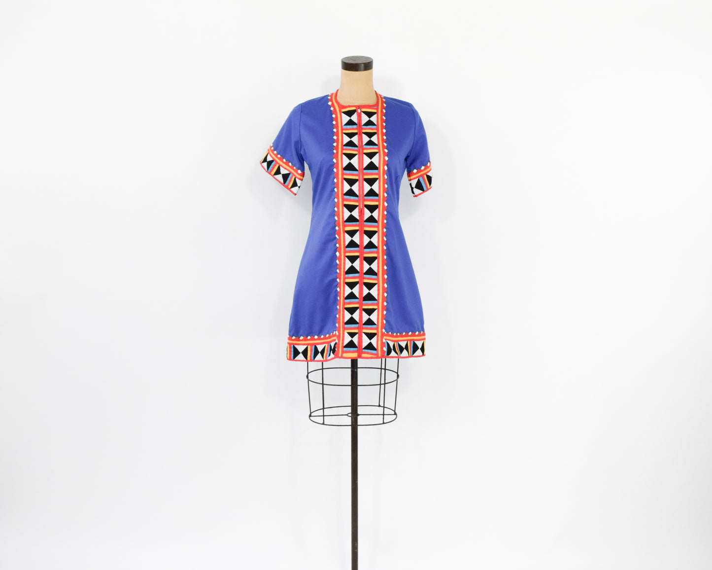 1960s Embroidered Blue Cotton Dress, Small