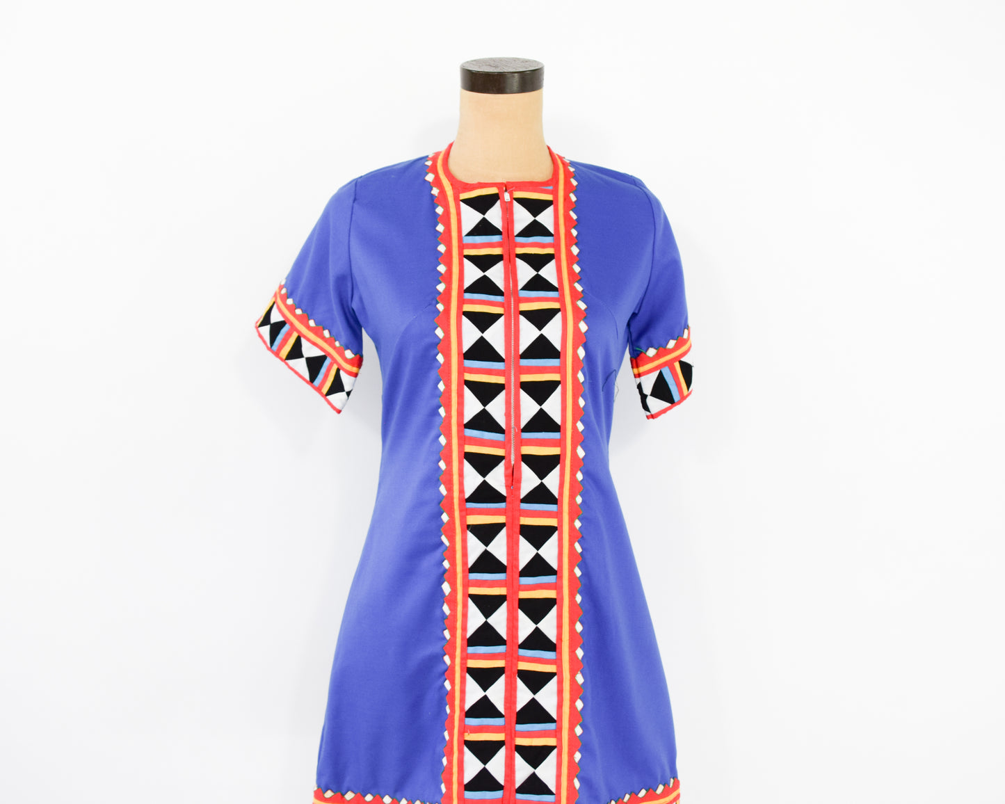 1960s Embroidered Blue Cotton Dress, Small