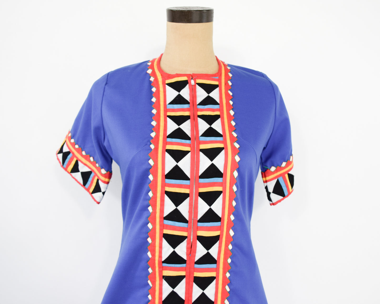 1960s Embroidered Blue Cotton Dress, Small