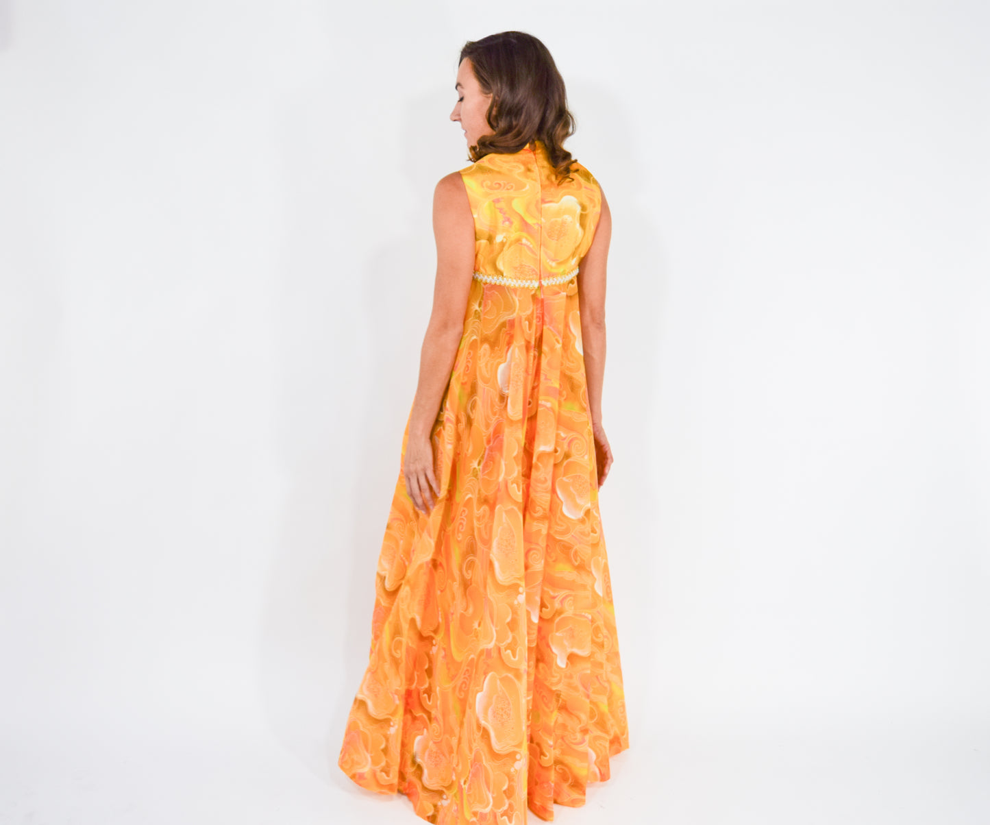 1960s Orange Print Palazzo Jumpsuit Medium