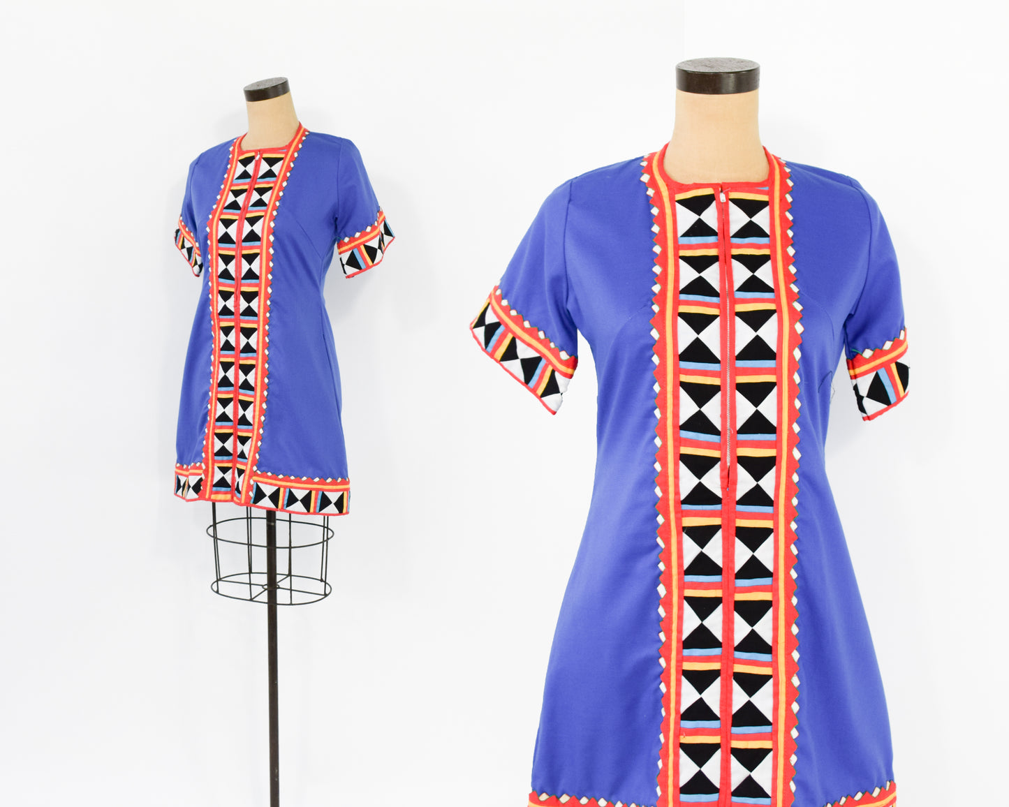 1960s Embroidered Blue Cotton Dress, Small