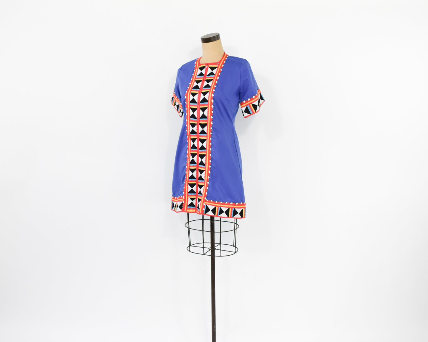1960s Embroidered Blue Cotton Dress, Small